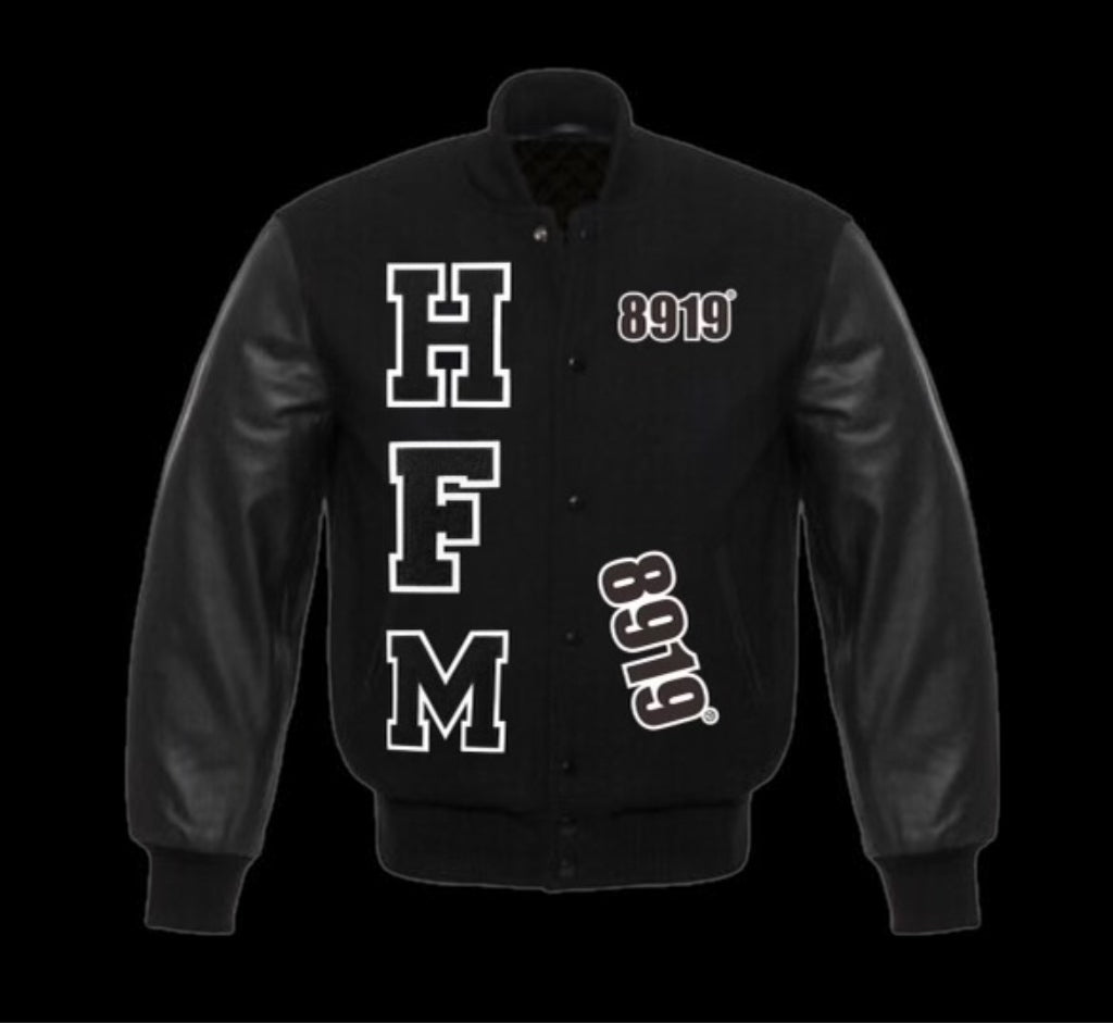 8919®️ Signature Varsity Jacket (Black/White)